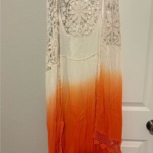 Cato White and Orange Lace cardigan vest